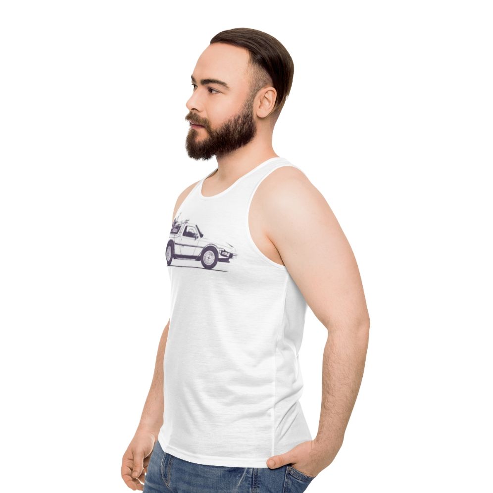 Delorean unisex tank top with retro movie design - men side