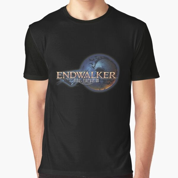 Final Fantasy XIV Endwalker Graphic T-Shirt featuring the iconic Final Fantasy logo and Endwalker branding