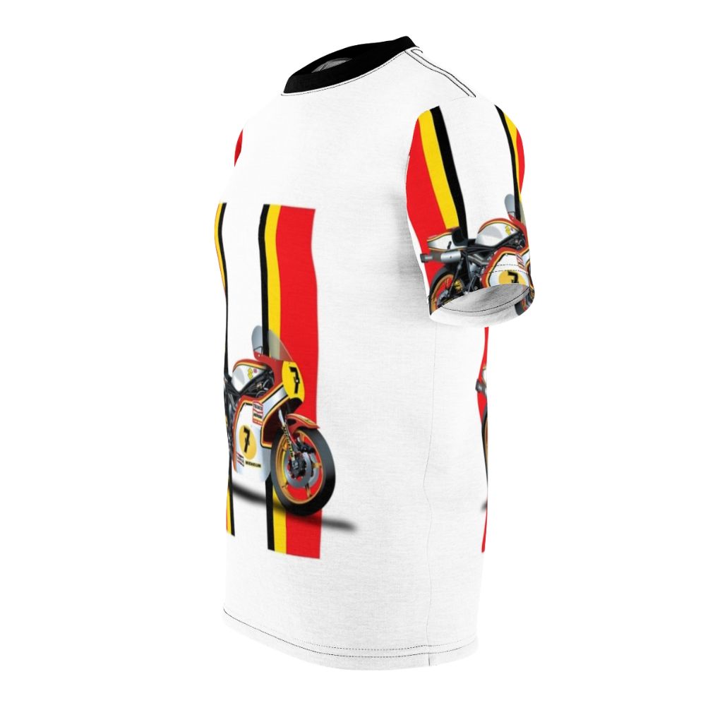 Vintage-style graphic t-shirt featuring Barry Sheene, the legendary motorcycle racer - men left