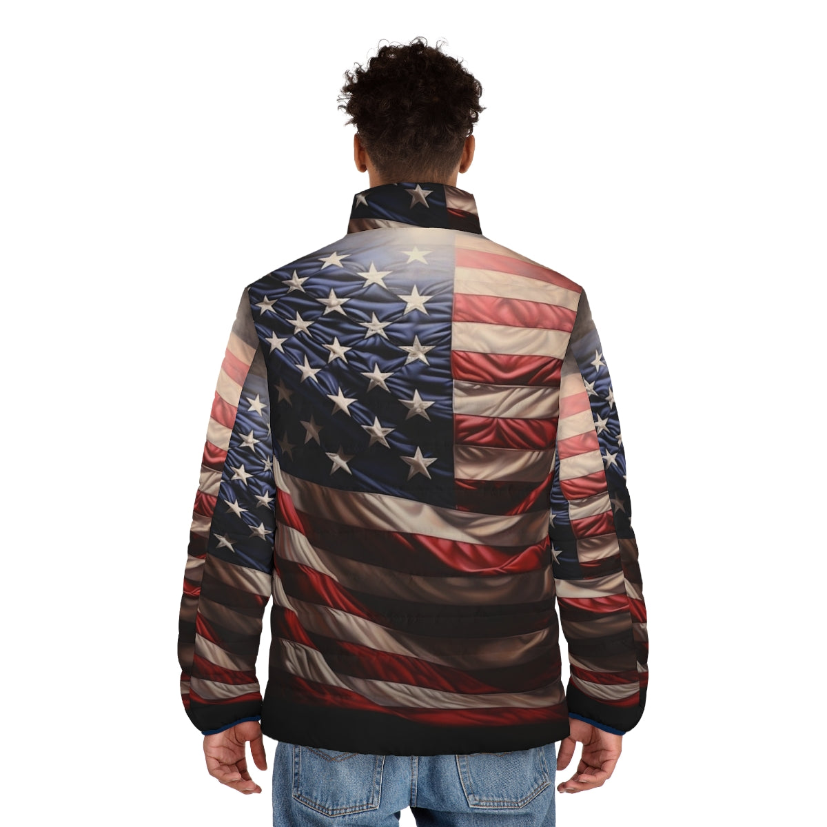 Patriotic American flag digital print puffer jacket - men back