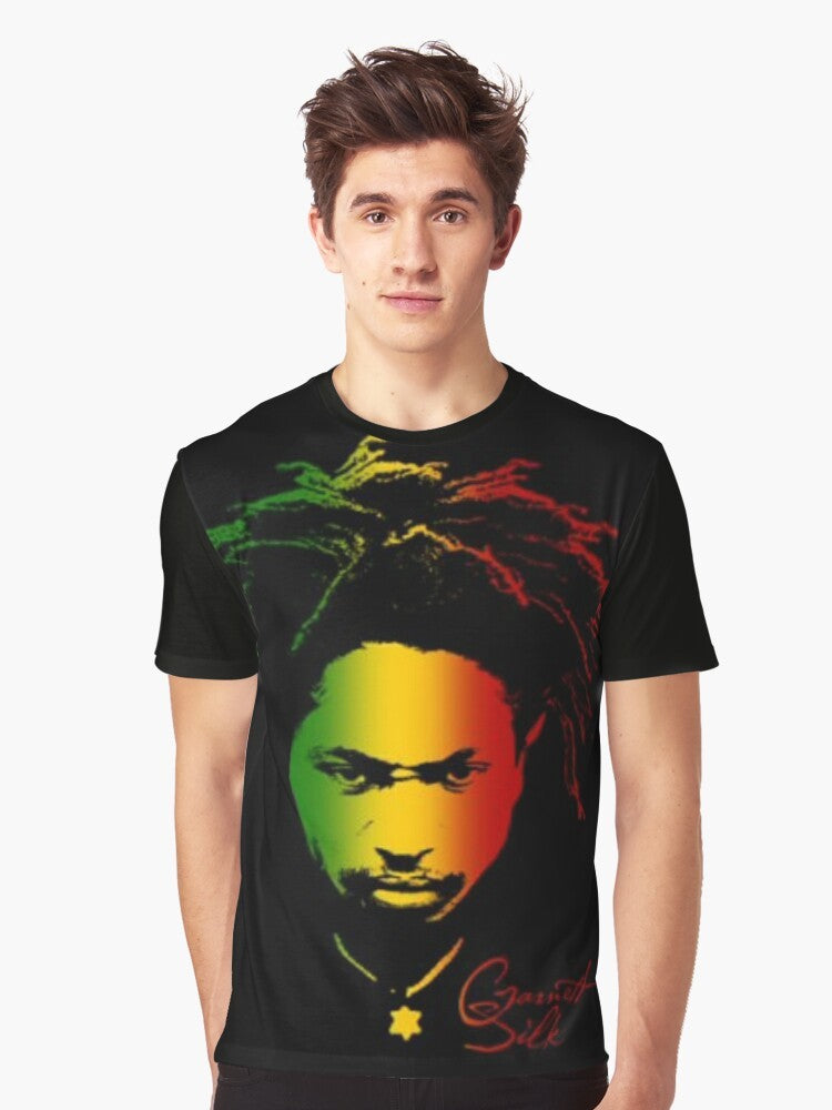 Rasta graphic t-shirt with garnet silk design featuring "nothing can divide us" and "love is the answer" messages - Men