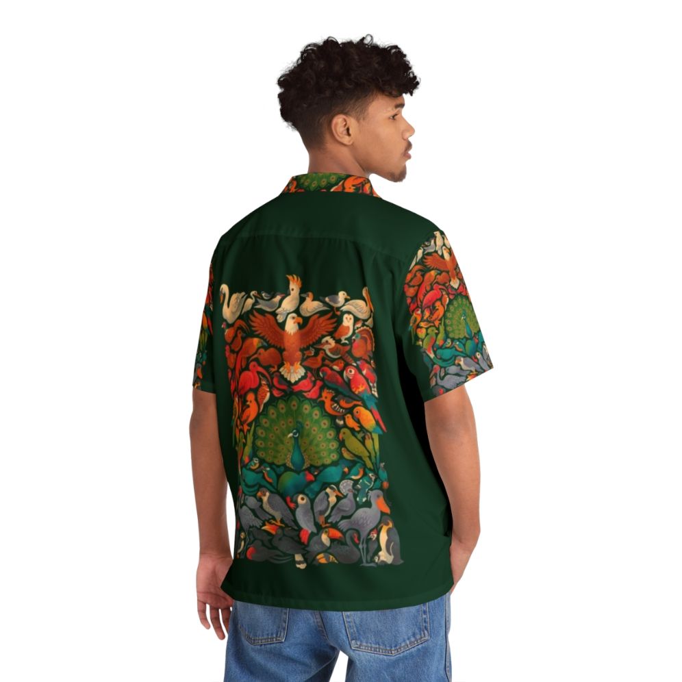 Aerial Spectrum Hawaiian Shirt with Tropical Birds - Flat lay