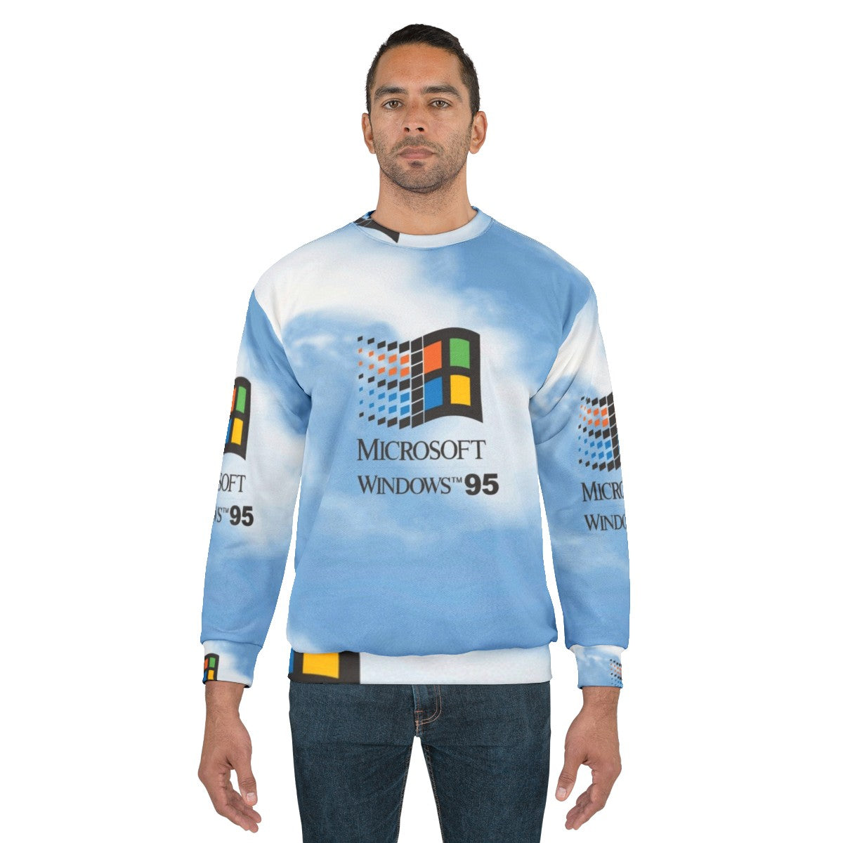 Retro Windows 95 & 98 logo sweatshirt in classic sky blue aesthetic - men