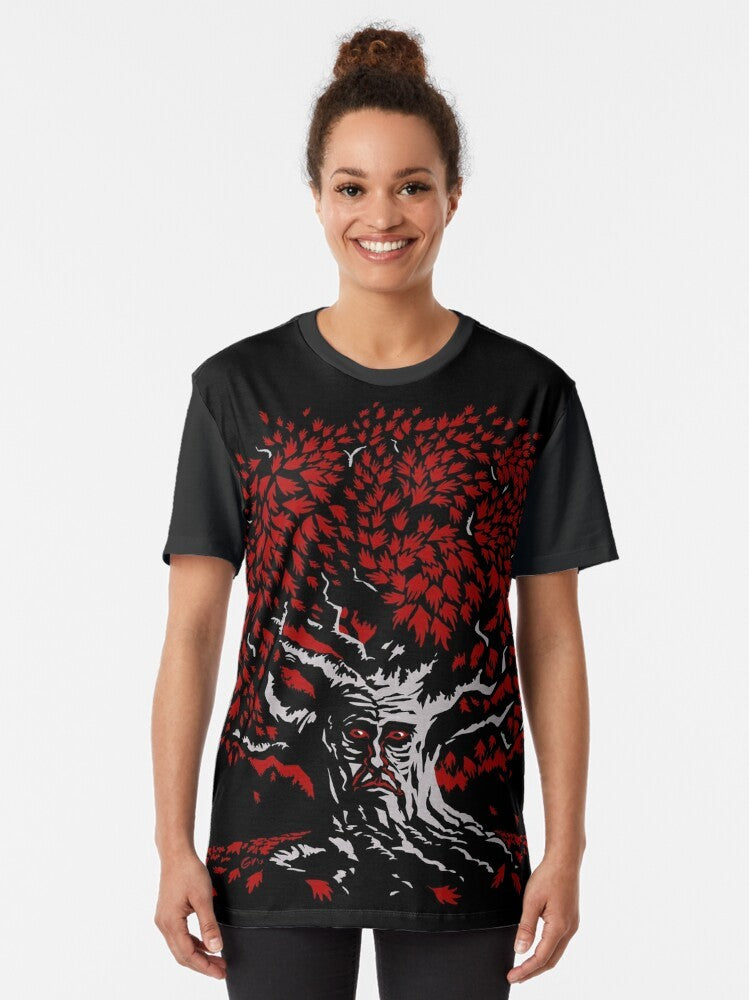 Winterfell Weirwood Graphic T-Shirt featuring the iconic weirwood tree from the Game of Thrones universe - Women