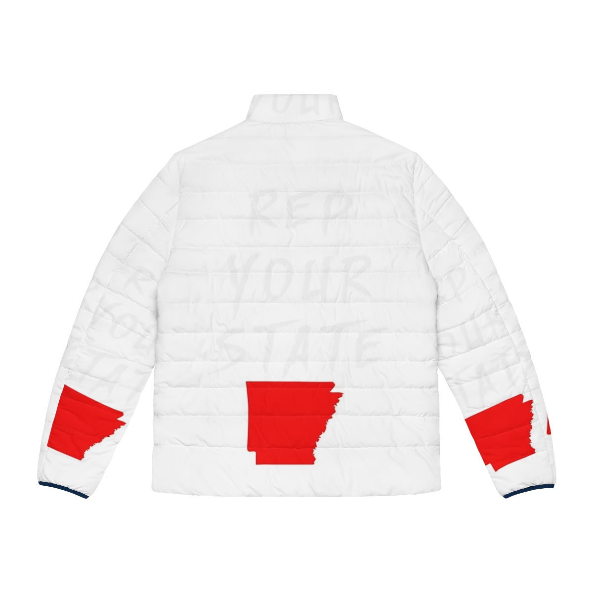 Arkansas state puffer jacket, featuring the state flag and cold weather design - Back