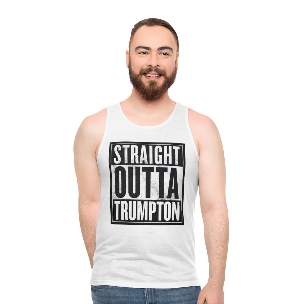 Straight Outta Trumpton unisex tank top featuring a vintage 1960s British TV show inspired design - men