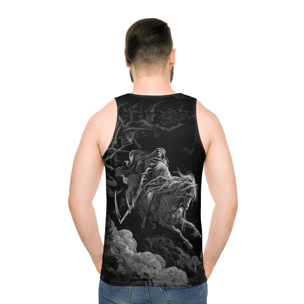 Unisex tank top featuring Gustave Dore's "Death on the Pale Horse" religious art - men back