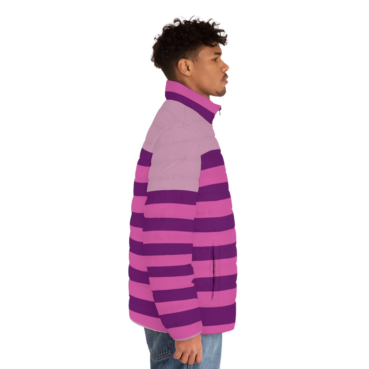 Cheshire Cat Horizontal Stripe Puffer Jacket - men side right