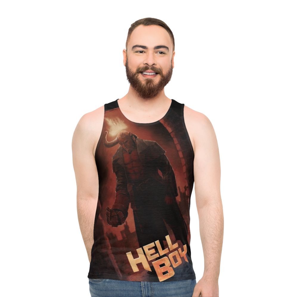 Hellboy fan art graphic on unisex tank top - men