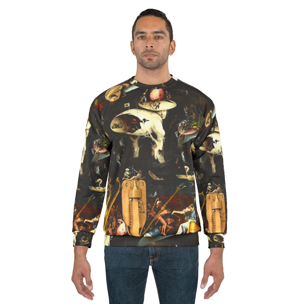 Hieronymus Bosch inspired "Hell" sweatshirt featuring surreal and dark fantasy elements - men