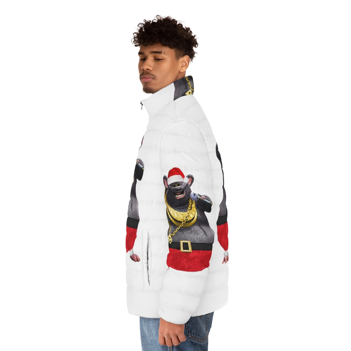 Biggie Cheese Ugly Christmas Puffer Jacket - men side left