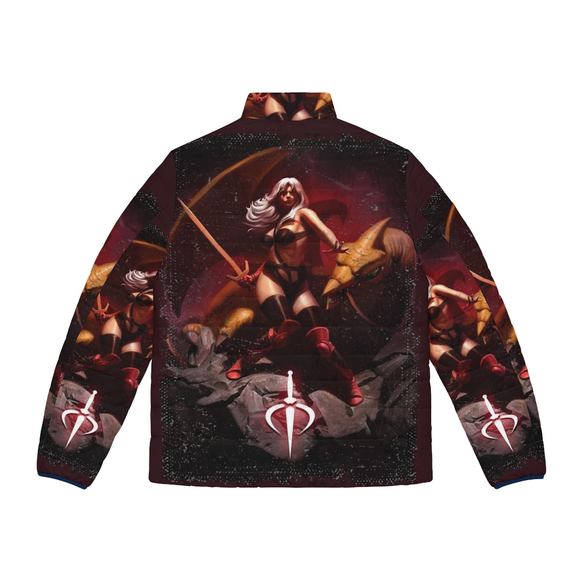 Taarna Puffer Jacket featuring a female warrior in a sci-fi inspired design - Back