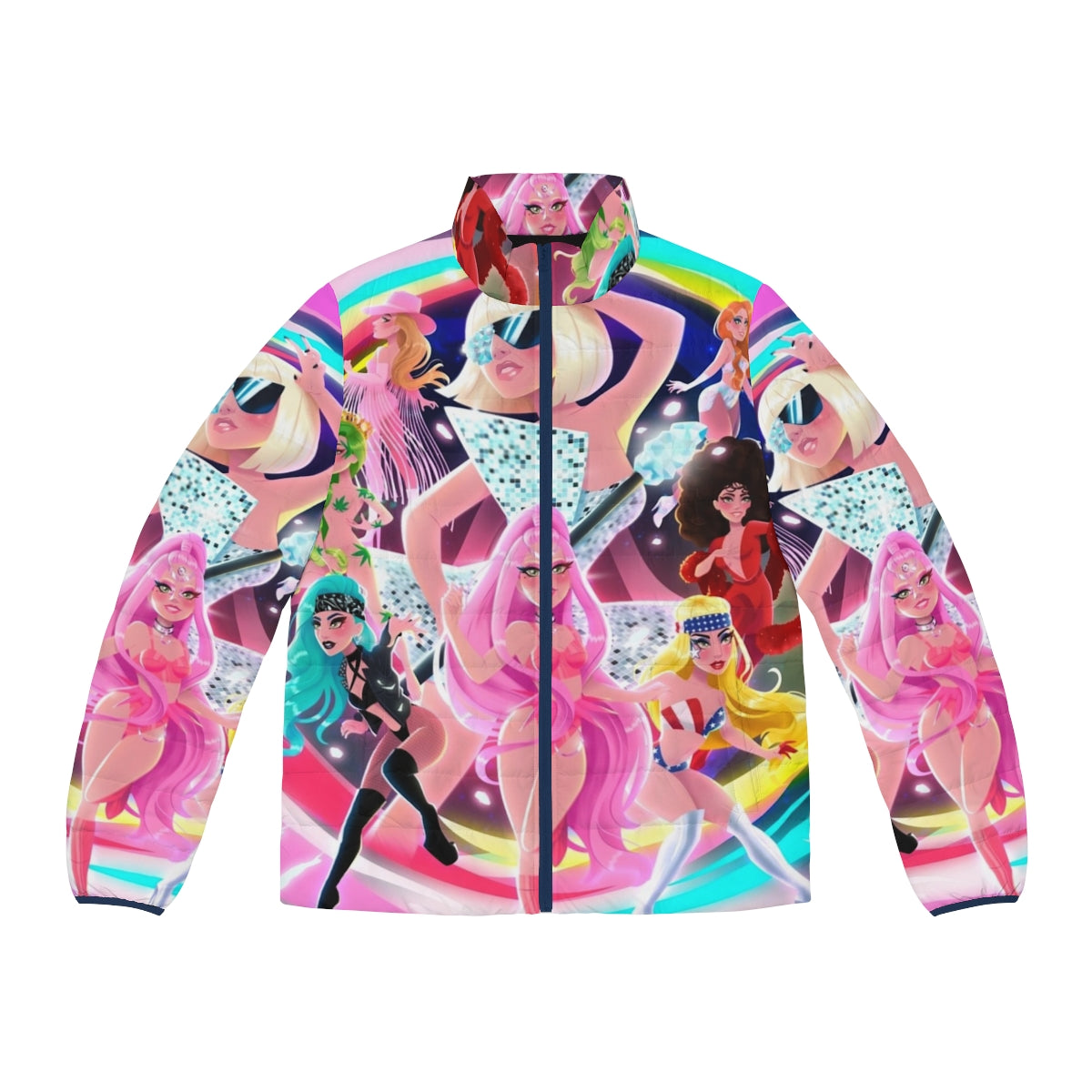 Anniversary puffer jacket with pink and heart design