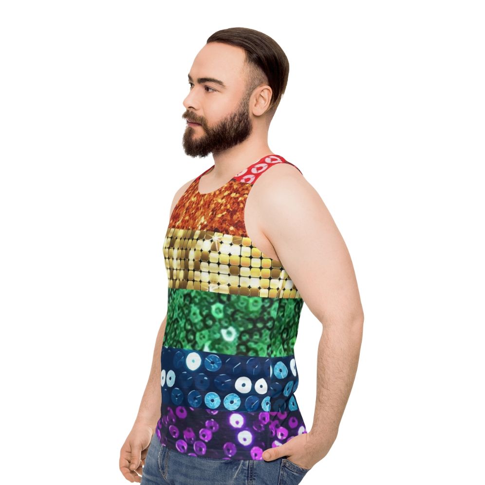 Unisex sequin pride flag graphic tank top - men side