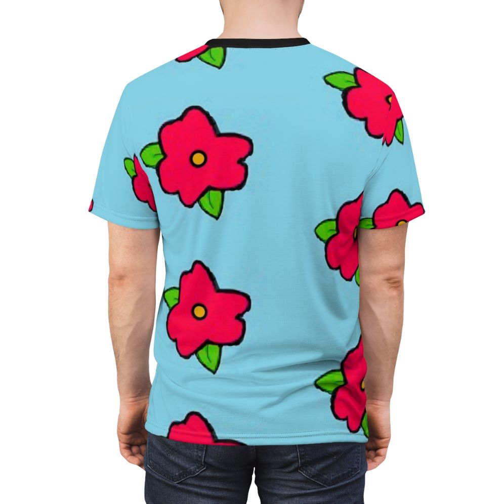 Oversized floral t-shirt featuring a cartoon depiction of Homer Simpson from the TV show The Simpsons. - men back