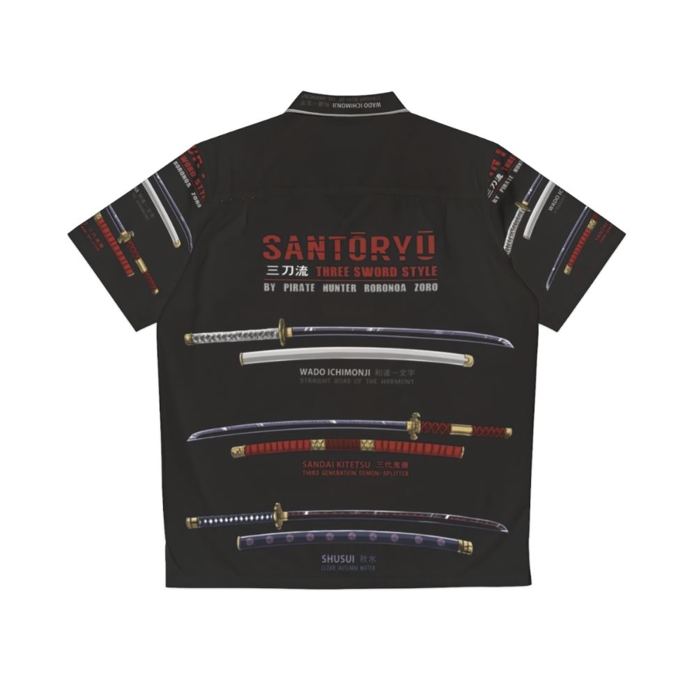 Zoro Santoryu Hawaiian Shirt with Swords and Katana - Back