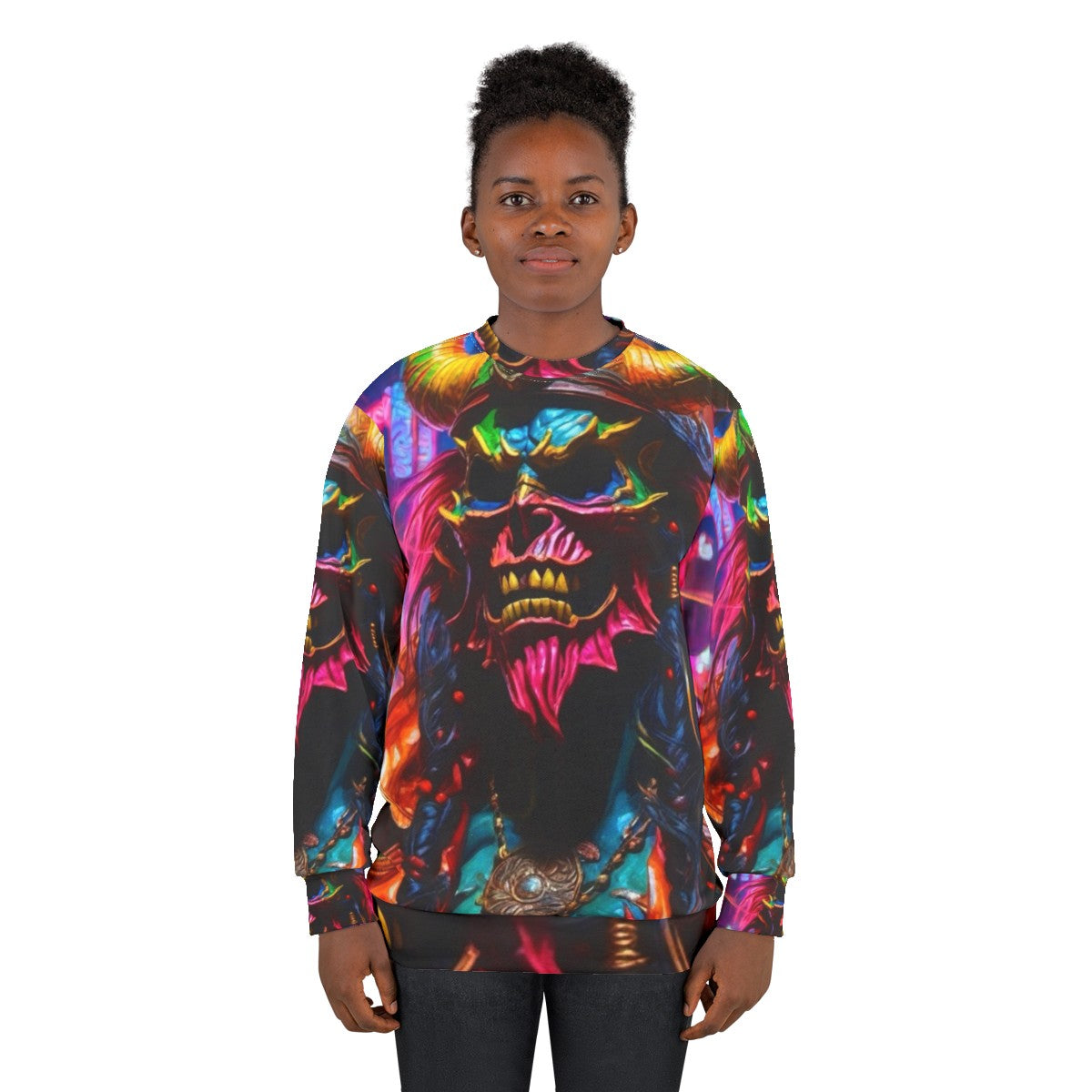 Neon Pirate Sweatshirt with Graffiti and Demonic Designs - women