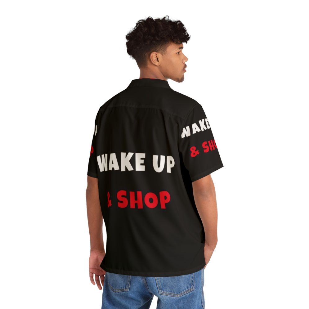 Wake Up And Shop Hawaiian Shirt with Activities and Hobbies Print - People Back