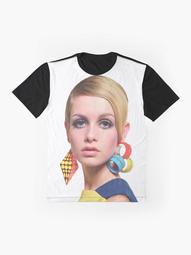 Twiggy, the iconic 1960s supermodel, featured on a graphic t-shirt - Flat lay