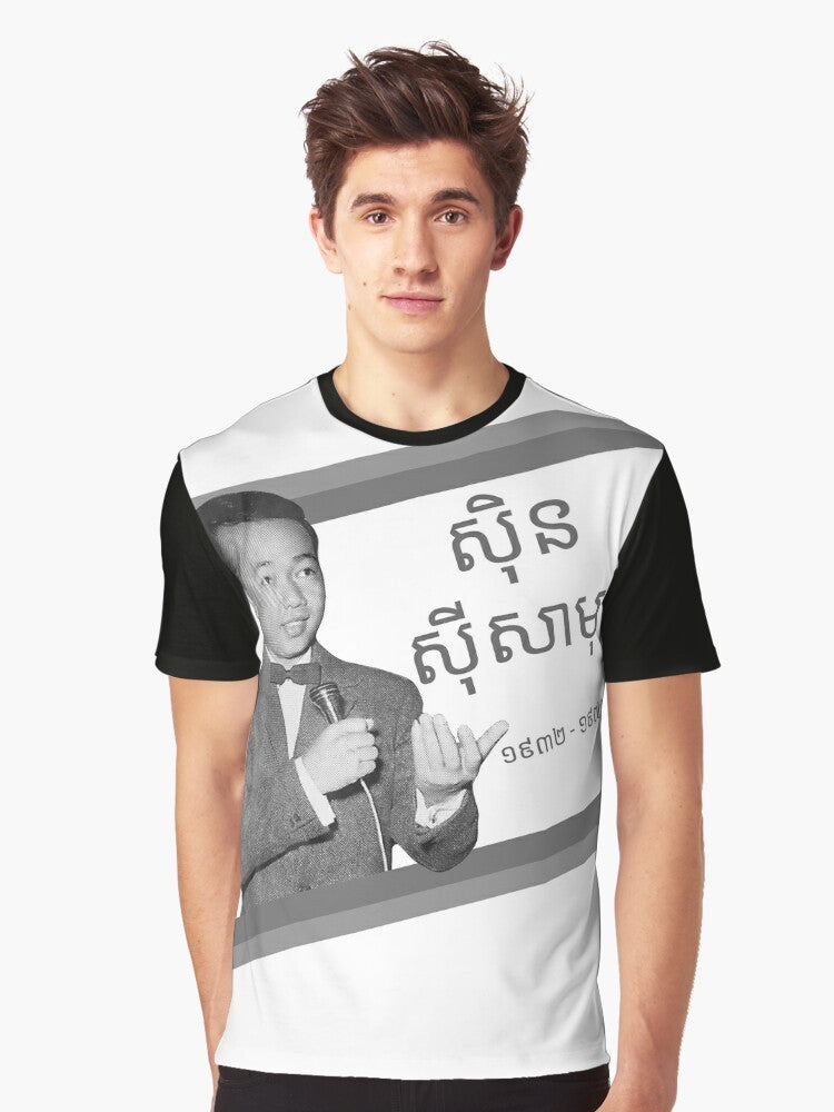 Graphic t-shirt featuring Sinn Sisamouth, the iconic Cambodian singer and "King of Khmer Music" - Men