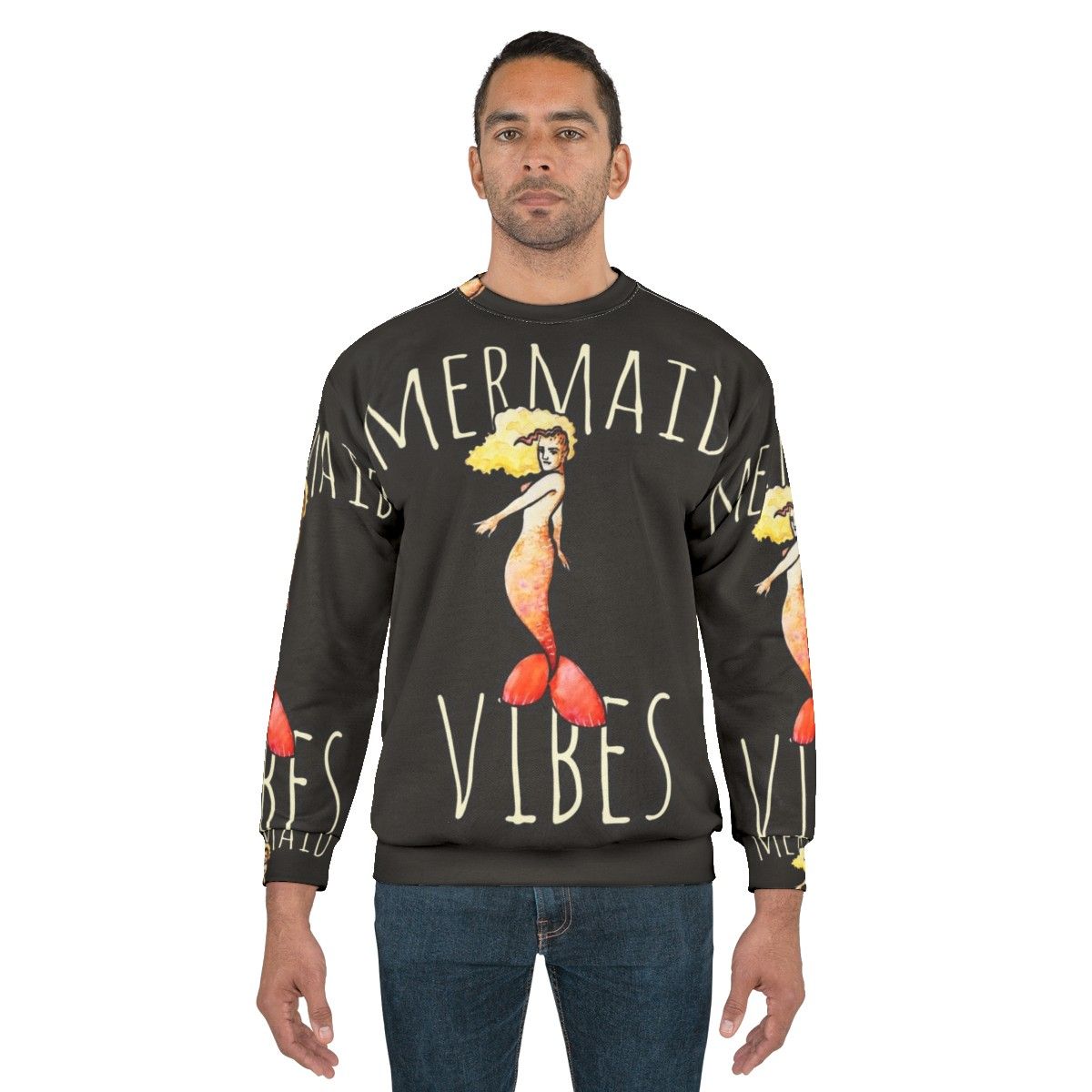 Mermaid-inspired sweatshirt with ocean-themed graphics - men