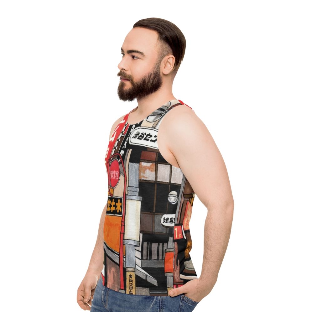 Unisex tank top featuring colorful Tokyo street signs - men side