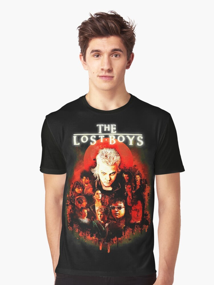 The Lost Boys 80s Horror Graphic T-Shirt featuring the iconic movie logo and characters - Men