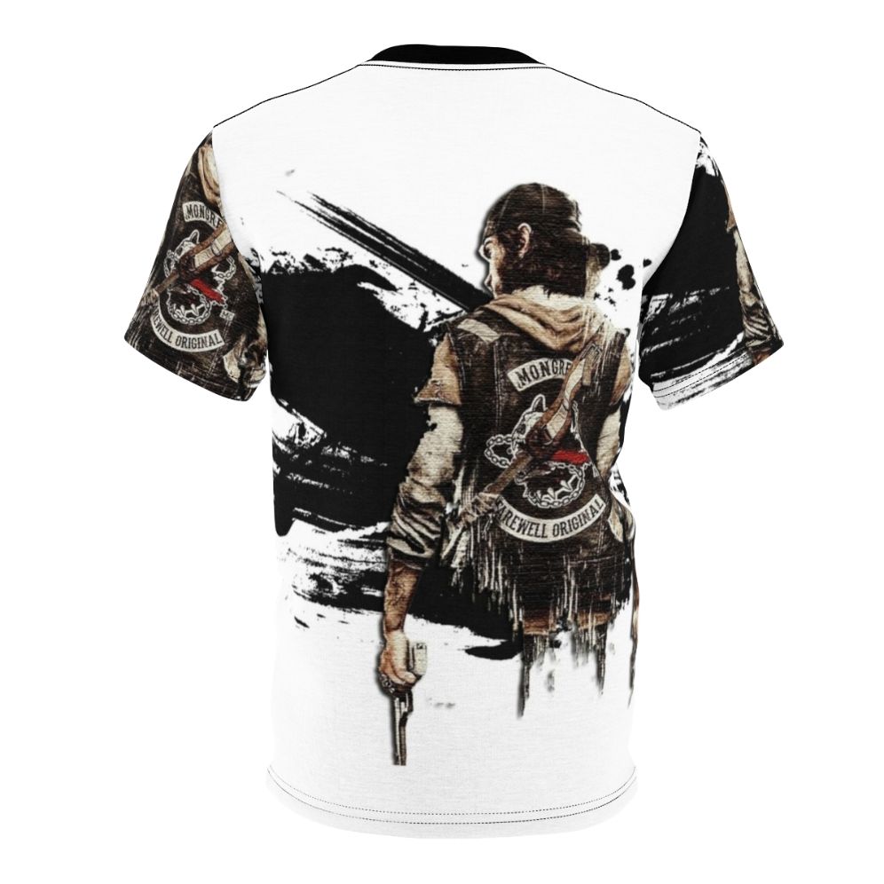 Stylized all-over-print t-shirt featuring the post-apocalyptic setting and characters from the video game Days Gone - Back