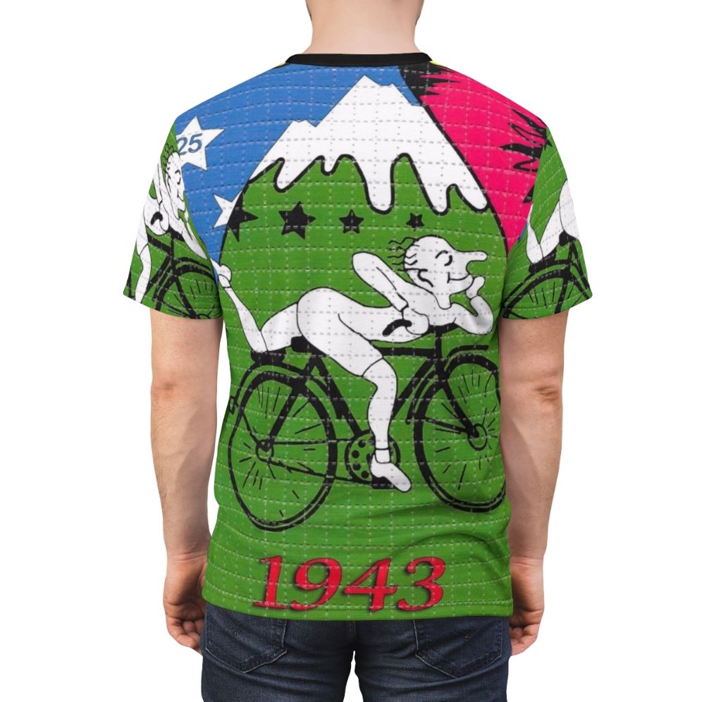 Psychedelic t-shirt design featuring LSD and Bicycle Day imagery - men back