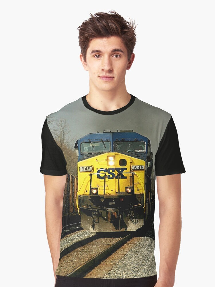 Vintage graphic t-shirt featuring a CSX 649 locomotive - Men