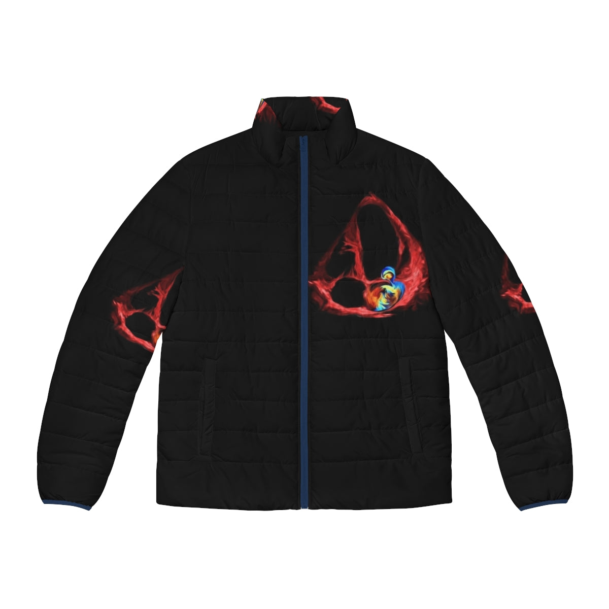 Puffer jacket with echocardiography-inspired design for heart valve disease patients