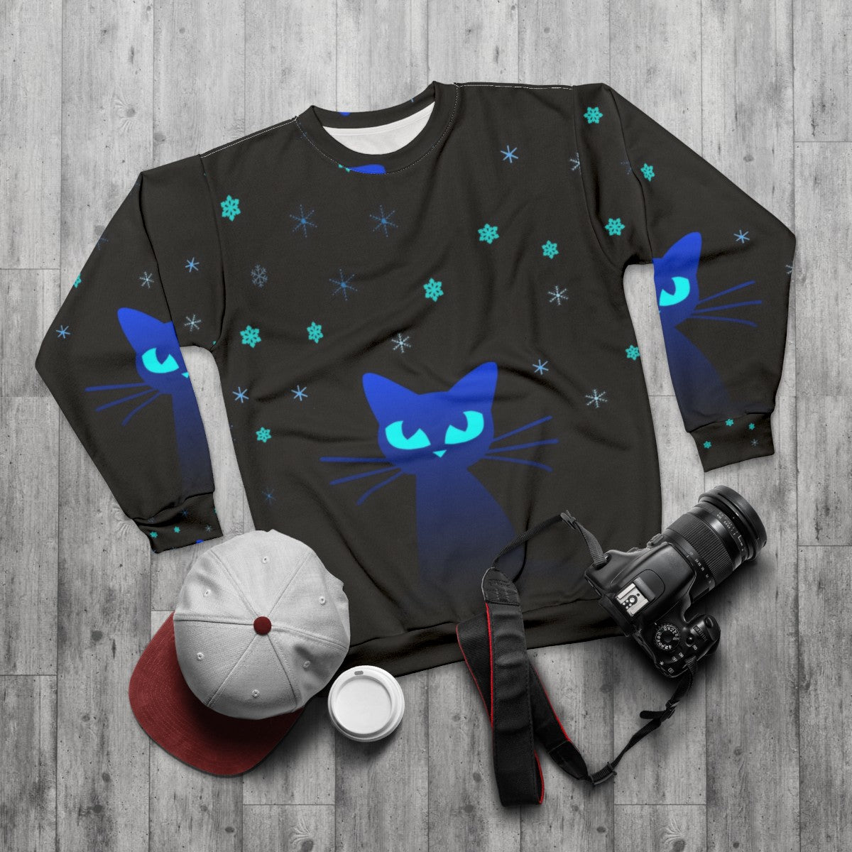 Glow in the dark cat sweatshirt - flat lay