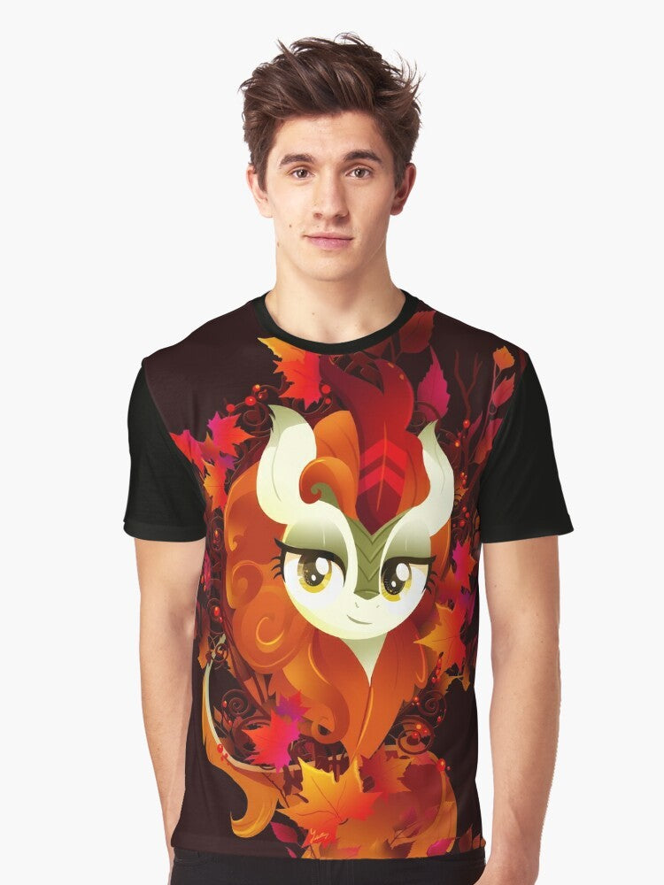 Autumn Blaze Graphic T-Shirt featuring a pony design with fall leaves - Men