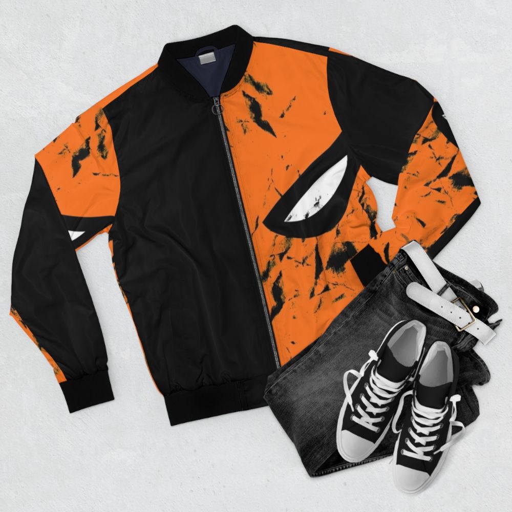 Deathstroke inspired faded bomber jacket for men - Flat lay