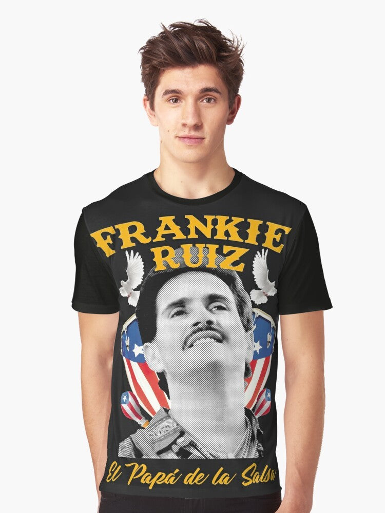 A graphic t-shirt featuring the iconic Puerto Rican salsa artist Frankie Ruiz. - Men