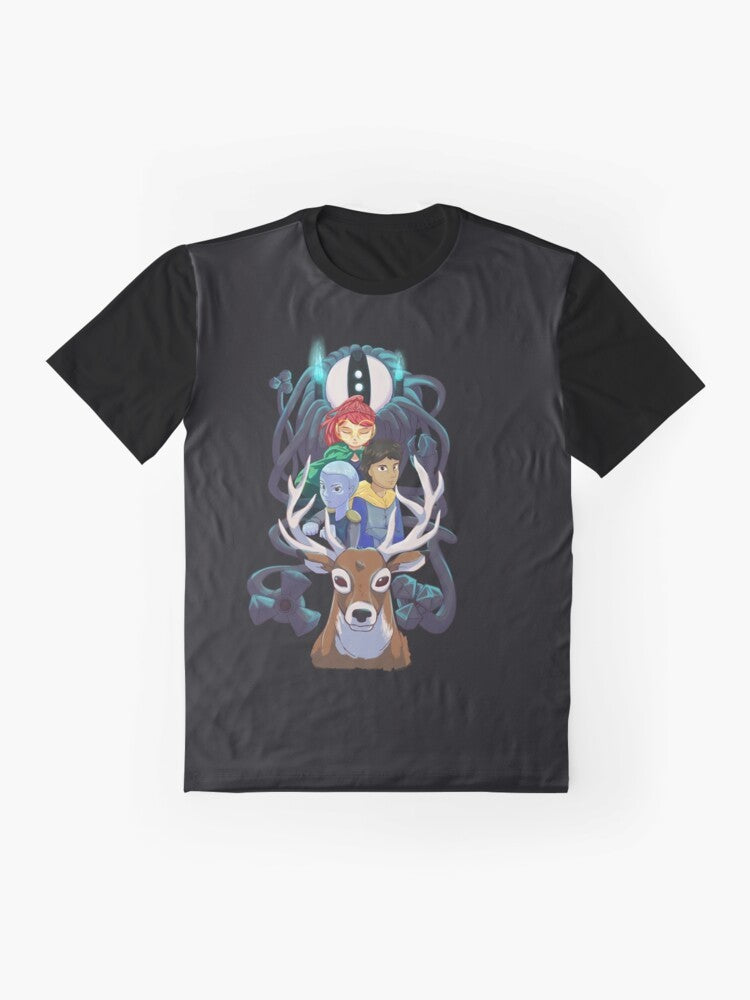 Infinity Train Fantasy Graphic T-Shirt featuring fan art of characters from the cartoon series - Flat lay