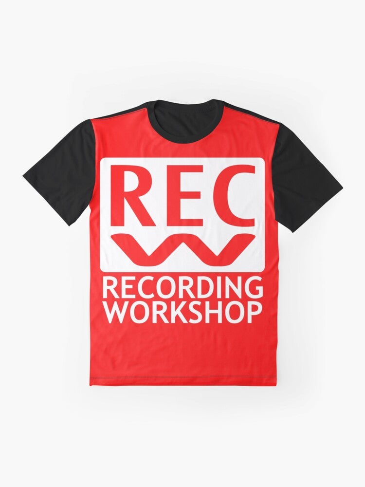 2000s Recording Workshop (RECW) Graphic T-Shirt with Vintage Logo Design - Flat lay