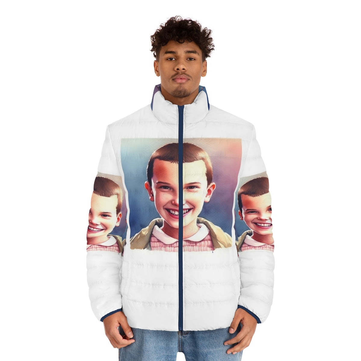 Eleven Stranger Things Puffer Jacket with Focus Keyword - men front