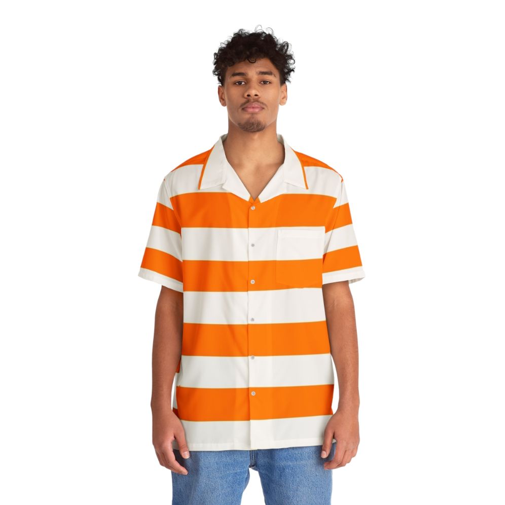 Orange and white striped Hawaiian shirt - People Front