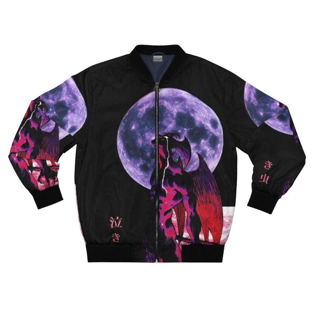 Akira Devilman Crybaby 90s Aesthetic Bomber Jacket with Glitter, Moon, and Sea Imagery