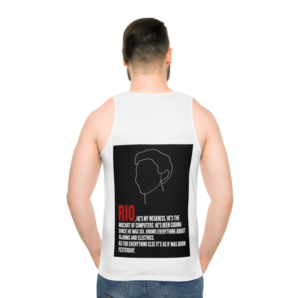 Money Heist 'House of Money' Unisex Tank Top with Lineart Fan Art Design - men back