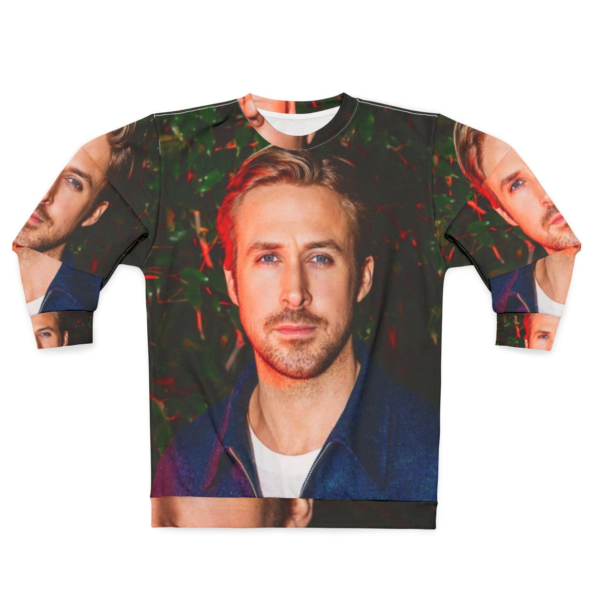 Ryan Gosling wearing a grey sweatshirt from the movie 'Drive'