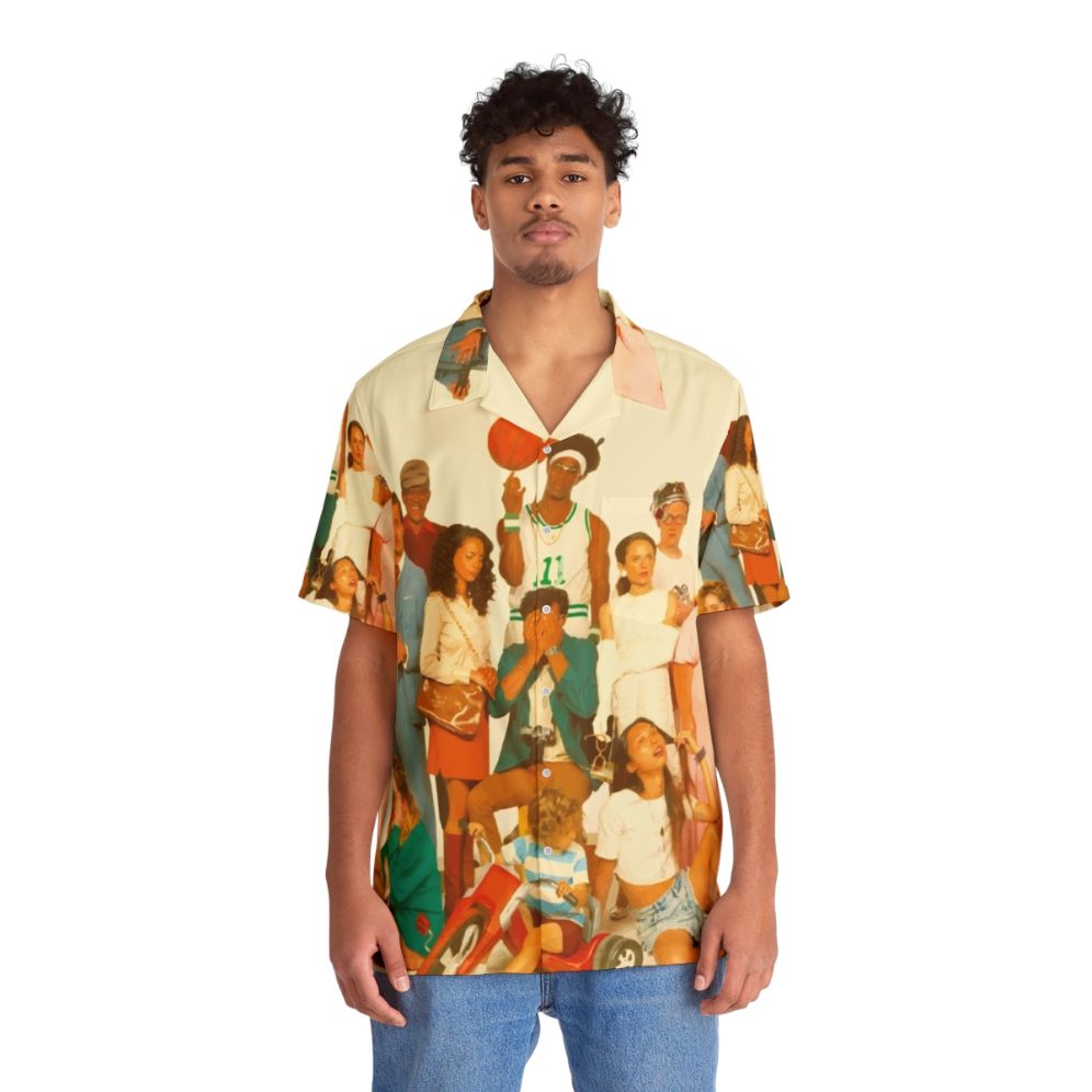 Colorful Hawaiian-style shirt featuring the album artwork for Glass Animals' "How To Be A Human Being" - People Front