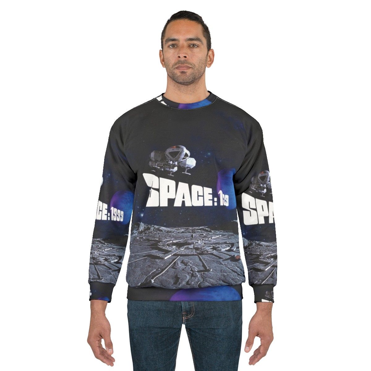 Retro eagle over alpha with planet 1 space-themed sweatshirt - men