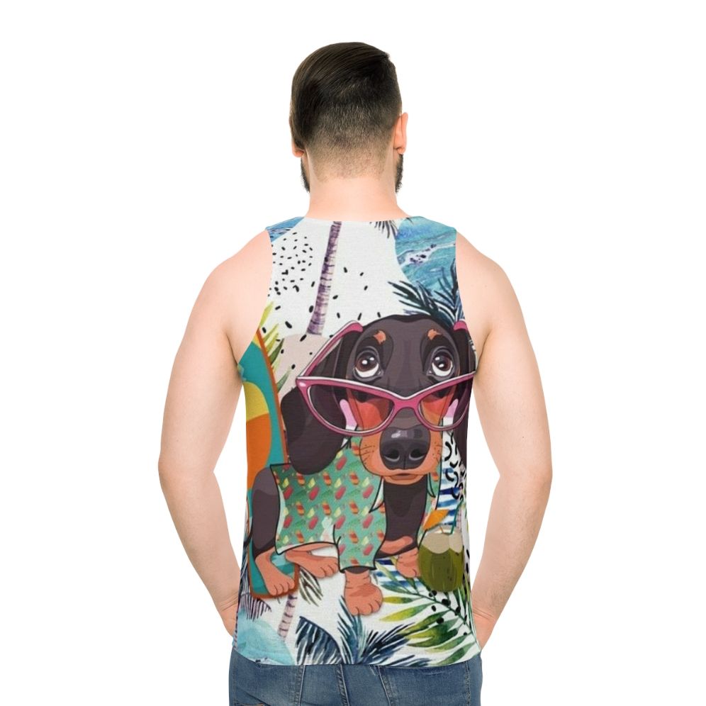 Dachshund dog pop art design on unisex tank top - men back