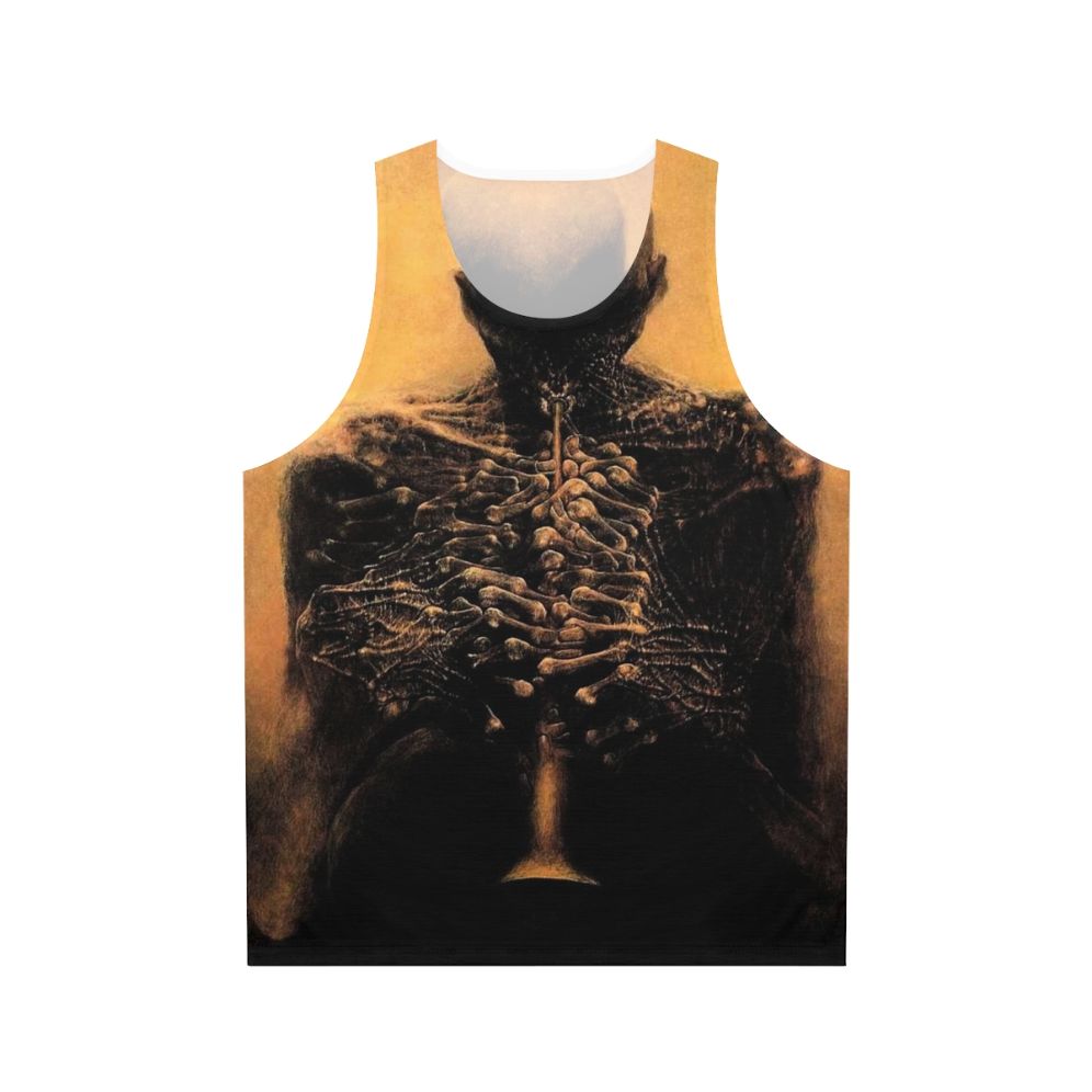 Unisex surrealist tank top with Beksinski's creepy skull artwork