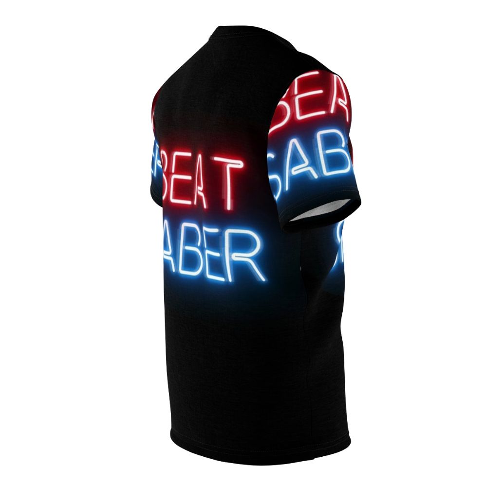 Virtual reality inspired Beat Saber T-Shirt with neon colors and cyberpunk vibes - men right