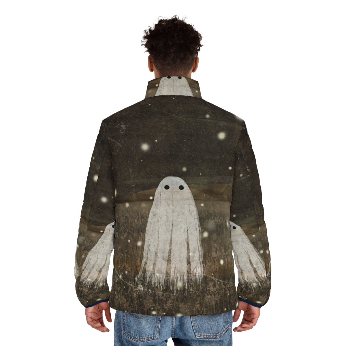 Fireflies Puffer Jacket with Whimsical Vintage Folklore Design - men back