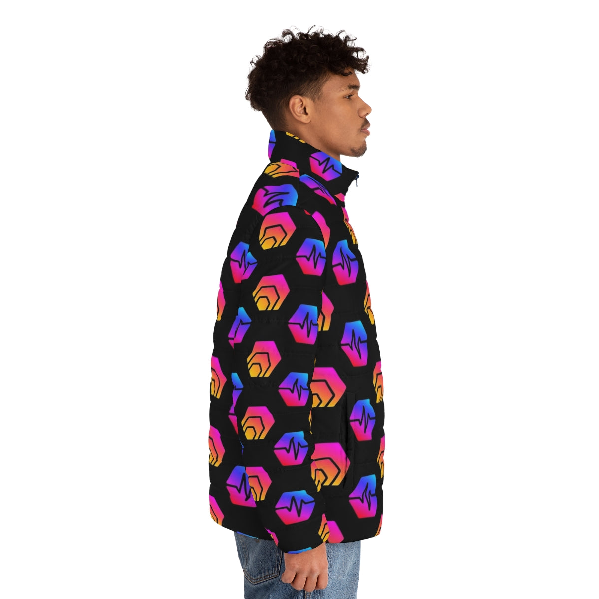 Hex Crypto and Pulsechain Logo Puffer Jacket - men side right