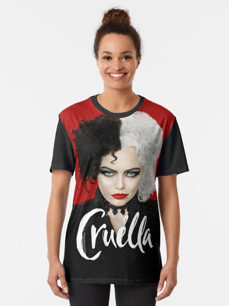 Cruella De Vil graphic t-shirt featuring the iconic character from the Cruella movie prequel - Women